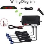 Cordless Parking Sensor, Reverse Radar System with 4 Car Backup Sensors, LED Distance Display with Sound Warning + 4 Blue Parking Sensors for Cars, Vans, RVs, and Trailers