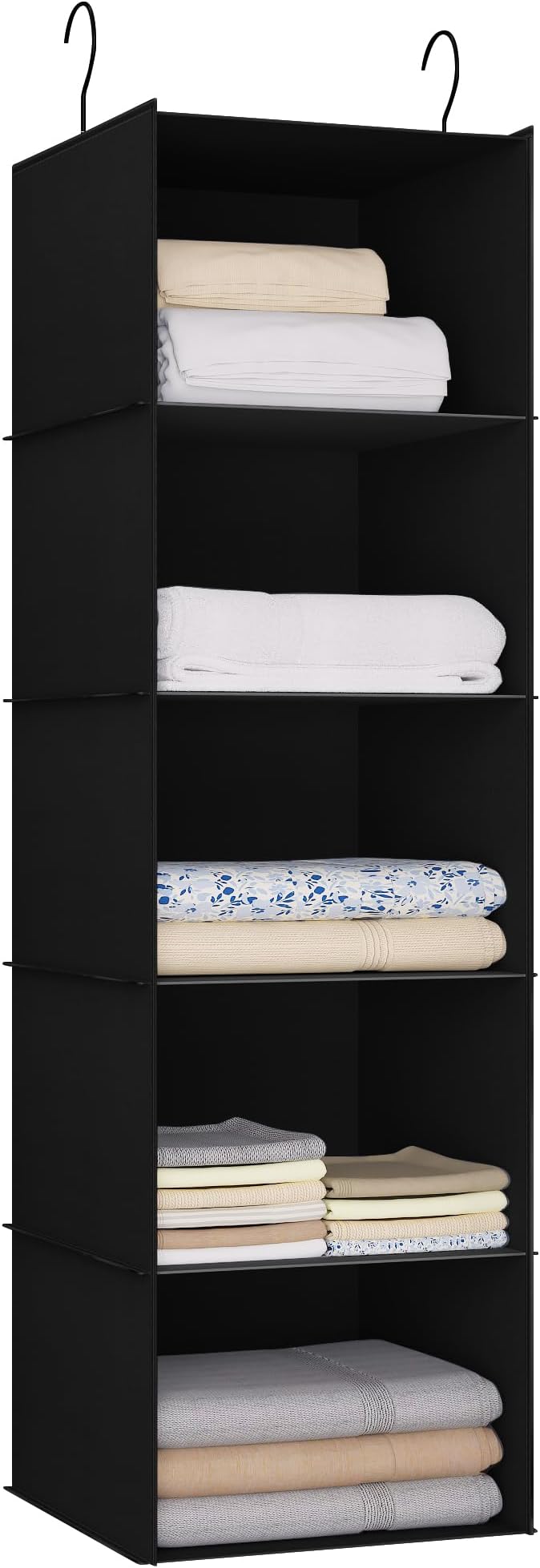 Hanging Closet Organizer and Storage 5-Shelf, Easy Mount Foldable Hanging Closet Wardrobe Shelves, Clothes Handbag Shoes Acce