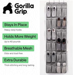 GORILLA GRIP Over the Door Shoe Organizer, 24 Large Breathable Mesh Pockets, Space Saving Hanging Storage Holder, Closet Rack