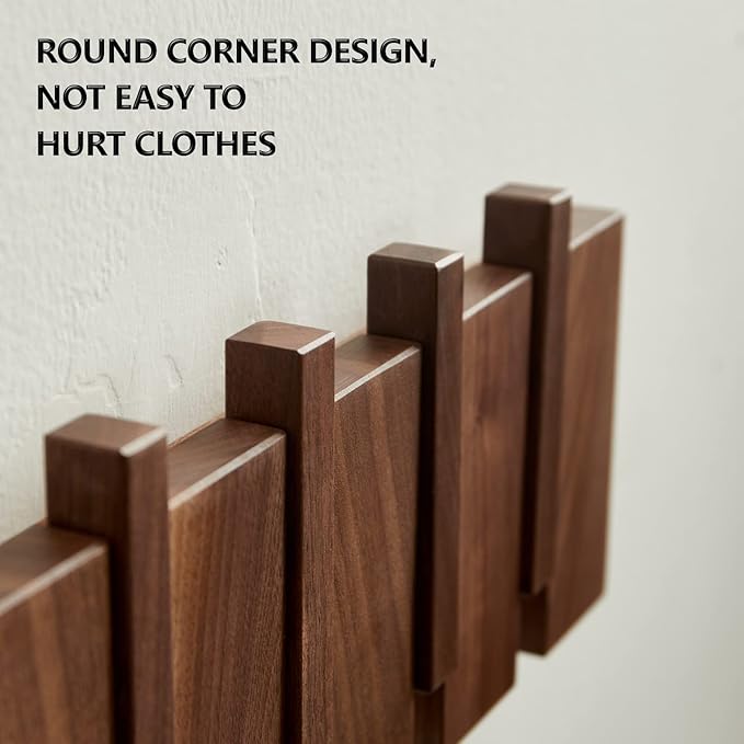 QUELLANCE Wooden Coat Hooks Wall Mounted, Coat Rack Hanger Wall Mount with 4 Hooks, Heavy Duty Coat Hooks for Hanging Coats/K