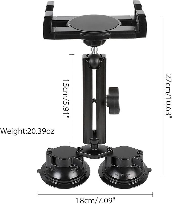Dual Suction Cup Tablet Holder Mount for Personal Airplane/Boat/Car/Truck Windshield, Pilots iPad Holder Fits iPad Pro Air and Other 4.7-13" Tablets