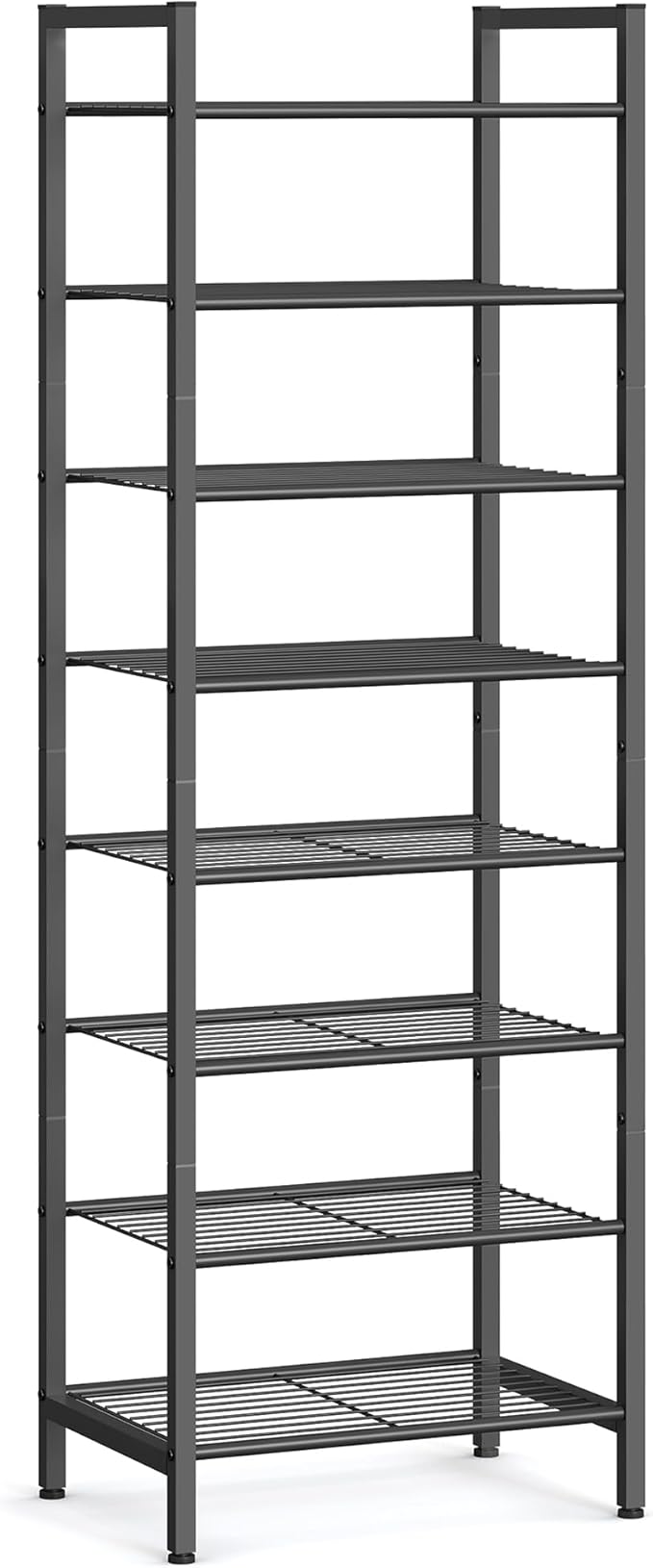 SONGMICS Narrow Shoe Rack, Sturdy 8 Tier Metal Tall Shoe Rack Shelf, Slim Shoe Storage Organizer for Closet Entryway Small Sp