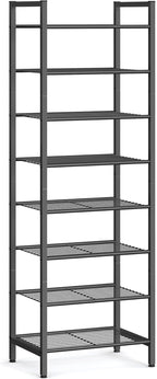 SONGMICS Narrow Shoe Rack, Sturdy 8 Tier Metal Tall Shoe Rack Shelf, Slim Shoe Storage Organizer for Closet Entryway Small Sp