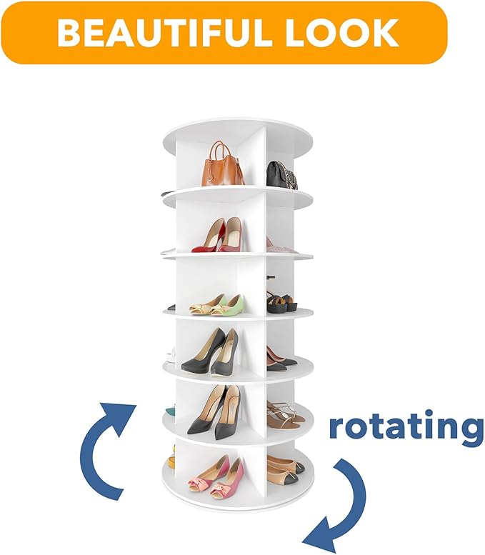 SpaceAid 6 Tier Rotating Shoe Rack Tower, Spinning Shoe Display Lazy Susan, Revolving 360 Shoe Rack Storage Round Carousel, V