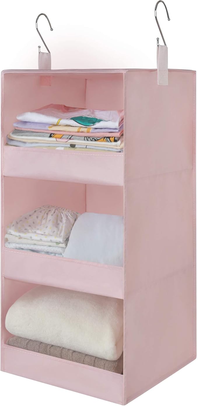 GRANNY SAYS 3-Shelf Hanging Closet Organizer, Collapsible Closet Hanging Shelves, Nursery Hanging Organizer, Pink, 29 ½" H X 