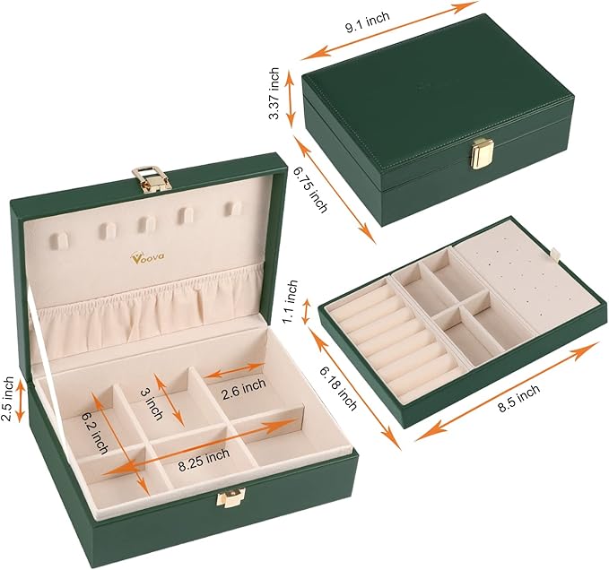 Voova Jewelry Box Organizer for Women Girls, 2 Layer Large Men Jewelry Storage Case, PU Leather Display Jewellery Holder with