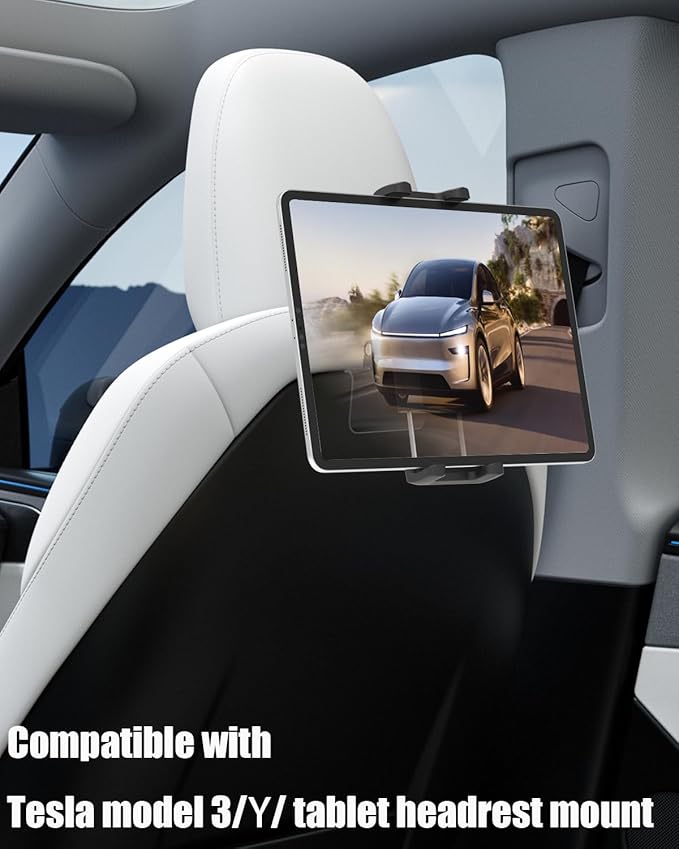 Charchendo [Custom Fit] Tablet Holder for Tesla Model Y & Model 3, Integrated Seat Backrest Mount for iPad Pro Air Mini, Rock-Solid No-Shake Bracket for Kids, Not for Model S/X or Other Cars