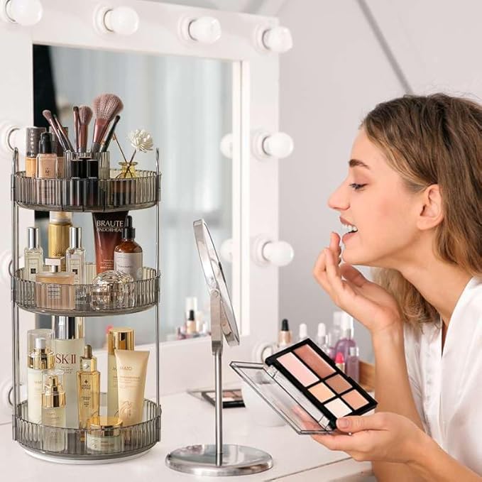 shuang qing Rotating Makeup Organizer for Vanity, High-Capacity Skincare Clear Make Up Storage Perfume Organizers Cosmetic Dr