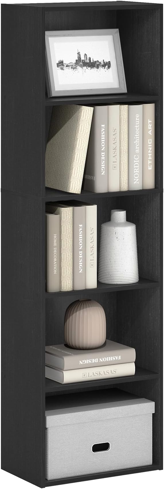 Furinno LUDER Book Shelf, 5-Tier Bookshelf, Bookcase with Open Shelves, 9.4 x 15.8 x 52, Easy Assembly, for Living Room, Bedr
