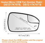 Senzeal Passenger Side Heated Mirror Glass Replacement Convex Mirror with Blind Spot mirror for Ford Fusion 2013 2014 2015 2016 2017 2018 2019 2020 DS7Z17K707B (Right Side)