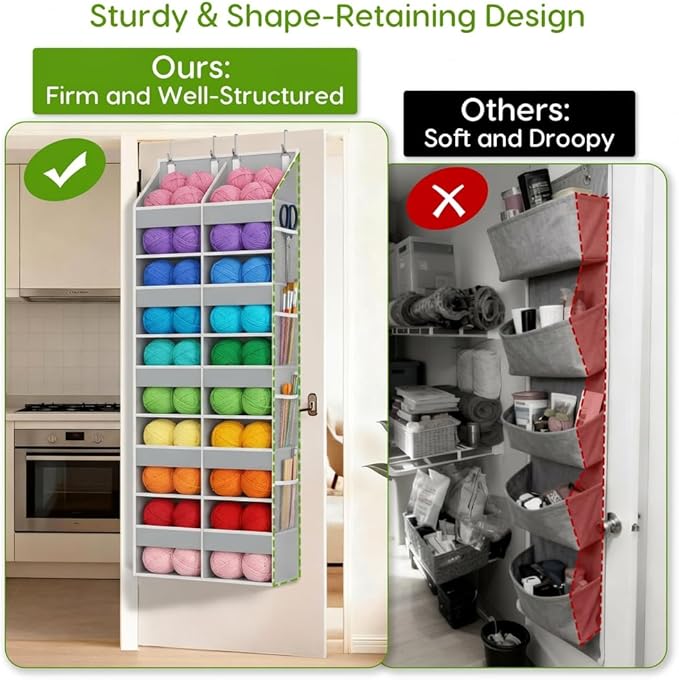 Unjumbly 5 Tiers Over The Door Hanging Yarn Storage Organizer, Hanging Door Organizer for Knitting and Crochet Supplies, Back