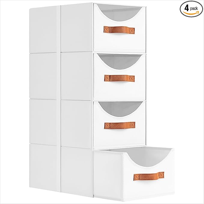 Homsorout Stackable Storage Drawers - Collapsible Storage Bins with Drawers, 4 Pack Closet Shelf Organizer Basket, Fabric Pul
