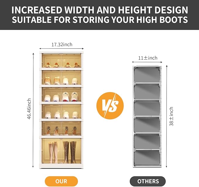 CIMLORD 6-Tier Foldable Shoe Rack Organizer for Closet 12Pairs Plastic Shoe Shelf Collapsible Shoes Storage Box Clear Shoe Bo