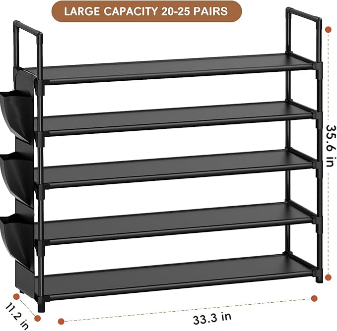 OYREL 5 Tier Shoe Organizer Rack for Closet, Entryway, Garage, Door, Space Saving, Shoe Holder Stand/Tower, Large, 20-25 Capa