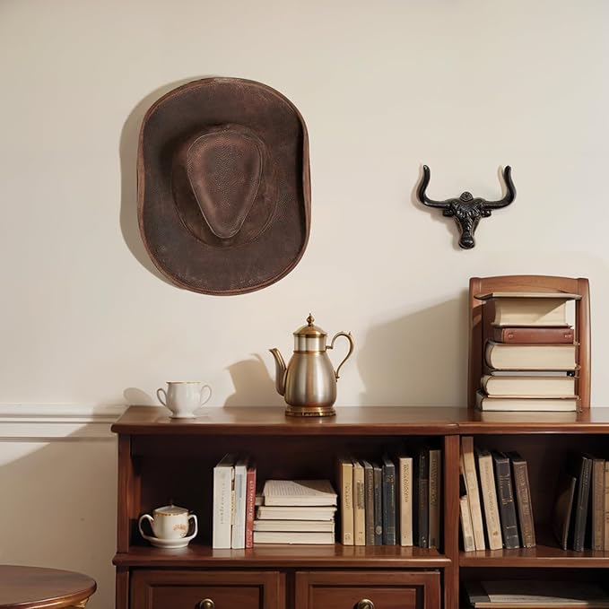 Cast Iron Cowboy Hat Holder, Wall Mounted Hat Storage Organizer, Western Decor for Bedroom