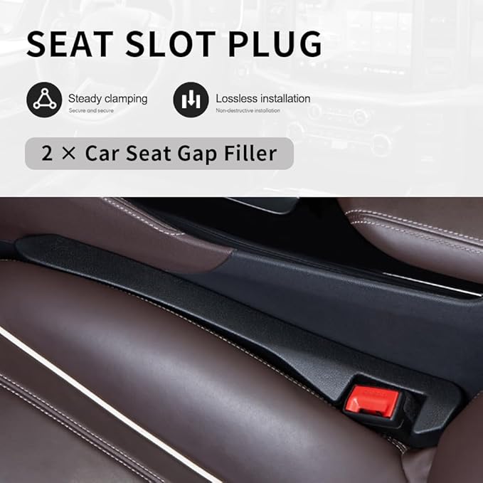 2PCS Car Seat Gap Filler,Flexible in between Car Seat Catcher for Tightly Filling Seats Gaps,Universal Cars Console Catcher Interior Cars Accessories for Women & Men (Black)