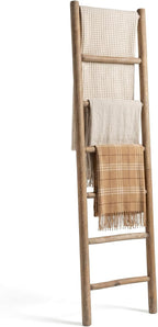 Wooden Blanket Ladder - 76in Natural Wood Color- Leaning Wall Decor for Bedroom, Bathroom, Living Room - Rustic Quilt Holder 