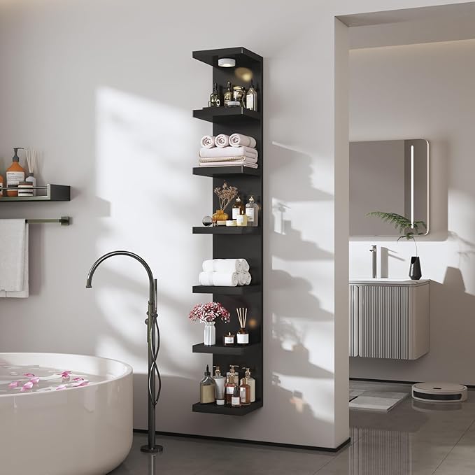 7-Tier Vertical Wall Shelf Unit with USB Rechargeable Led Light (Remote Controlled),Versatile Floating Display Shelves,Lack S