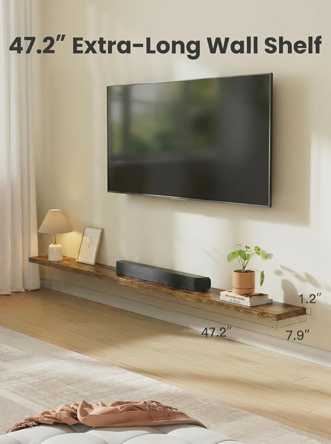 AMADA HOMEFURNISHING 47.2" L Floating Shelves, Wall Shelves Set of 3 for Bathroom/Living Room/Bedroom/Kitchen, Floating Shelv