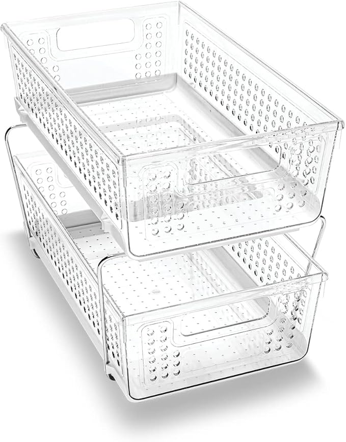 madesmart 2 Tier Organizer, Under Cabinet Storage with Pull Out Sliding Drawers, for Cleaning Supplies, Undersink Storage, Sp