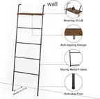Blanket Ladder Holder for Living Room Farmhouse Decorative Ladder Holder with Storage Shelf, Wall Leaning Quilt Towel Rack fo