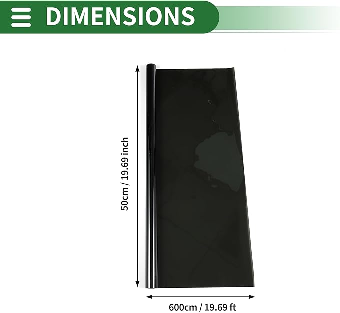 Motoforti Universal Car Window Tint Film Privacy Film 19.69 ft x 19.69 Inch Carbon 2 PLY PET Green 1 Pc VLT 14% IRR 63% UVR 94%