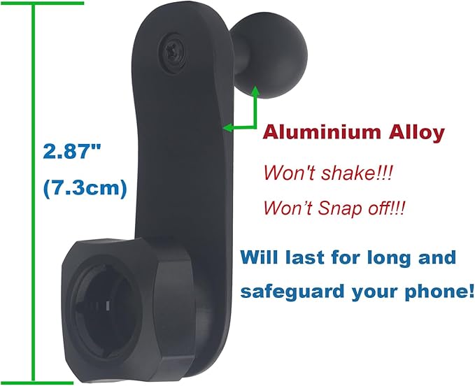 Aluminium 17mm/0.67" Ball Mount Extension Arm, Solid 17mm Vent Clip Ball Extender Female to Male for Car Vent Phone Holder - Metal Made (2.87" Short Arm)