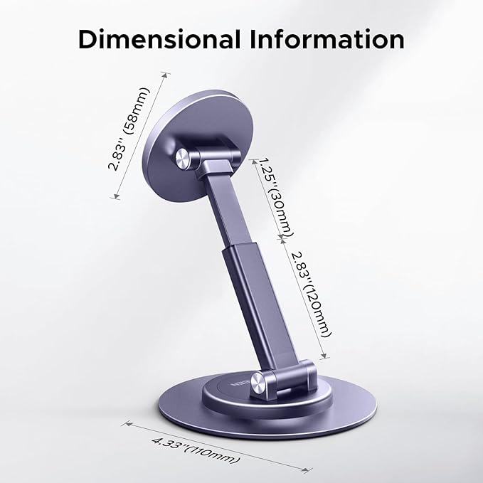 UGREEN Magnetic Phone Stand for MagSafe, Height Adjustable iPhone Stand for Desk with 360° Rotation Compatible for iPhone 17 Air 16 Pro 15 Pro Max 14 Plus 13 12 and MagSafe Case, Grey