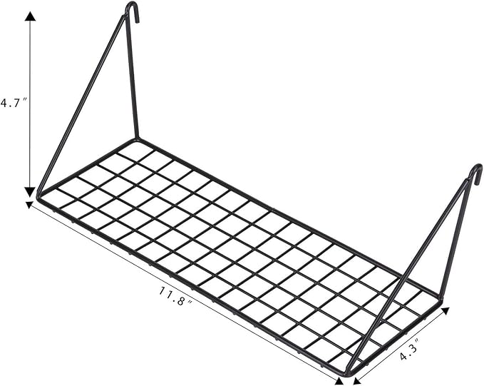 Kaforise Hanging Straight Shelf for Wire Wall Grid Panel, Small Wire Wall Organizer and Display Shelf, Size 11.8" X 4.3",Blac