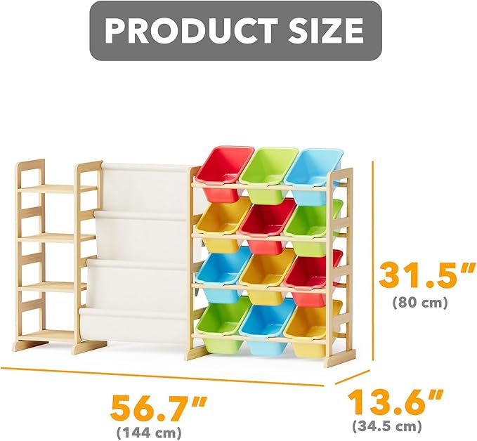SpaceAid 3-in-1 Toy Storage Organizer with 4 Shelves and 12 Bins, Toy Organizers Storage 3-Tier Bookshelf, Kids Bin Shelf Box