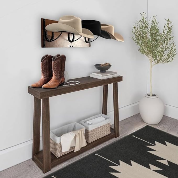 Cowboy Hat Rack For Wall Mount (34.6” x 10.1” x 13.5”) | Wood Cowboy Hat Holder | Hanging Western Hat Rack w/Metal Accents | 