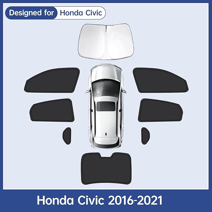 8pcs Car Window Shades for Honda Civic 2016-2021(Not for Hatchback), Full Car Window Covers for Privacy, Sunshades for Civic Front Rear Windshield Side Windows to Block UV and Protect Privacy