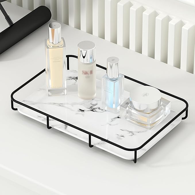 Dobbyby Vanity Tray Makeup Organizer Cosmetics Storage Bathroom Skincare Organizer Countertop Display Rack in Dresser Stainle