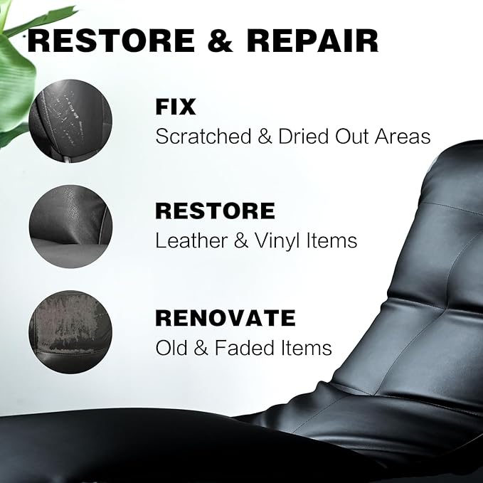 Leather Recoloring Balm - Black Leather Repair Kit for Furniture, Dye, Recolor, Renew, Repair & Restore Aged, Faded, Cracked,
