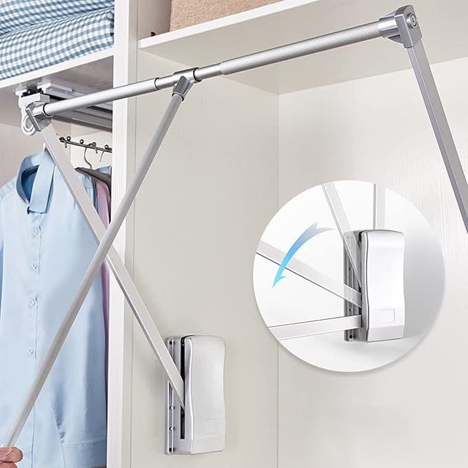 uyoyous Pull Down Closet Rods, Adjustable 35-48 Inch Wardrobe Rail Lift Collapsible Closet Rod Aluminium Retractable Wardrobe