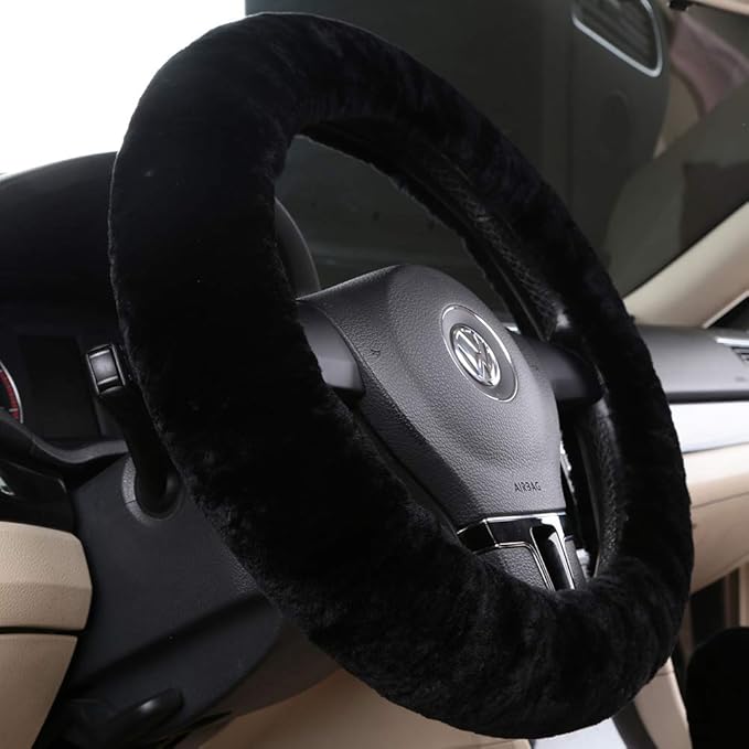 OGLAND Soft Fluffy Plush Sheepskin Car Steering Wheel Cover for Universal Auto Vehicle Women Man 14 1/2 inch-15 1/2inch Fuzzy