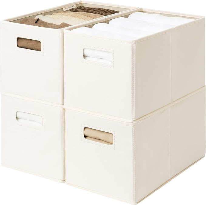 StorageWorks Fabric Storage Bins for Shelves, Closet Organizers and Storage Baskets, Collapsible Storage Bins with Cutout Han
