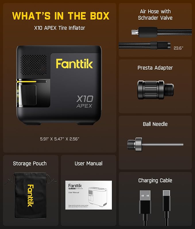 Fanttik X10 APEX Tire Inflator Portable Air Compressor, 35s Fast Inflation, 150 PSI Cordless Tire Inflator with Digital Pressure Gauge, Car Air Pump for MPV, SUV, Bikes, Motorcycles, Balls