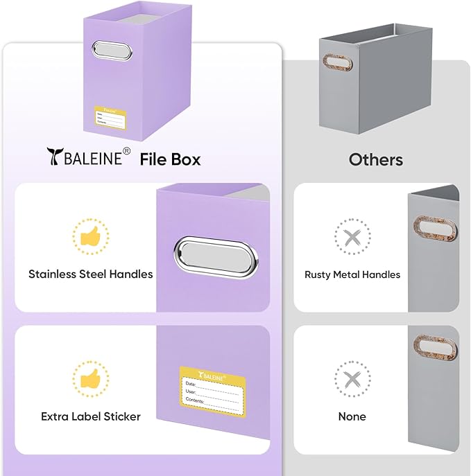 BALEINE File Organizer Box, Cardboard File Folder Organizer with Handle for Letter Size, Portable Collapsible Hanging Filing 