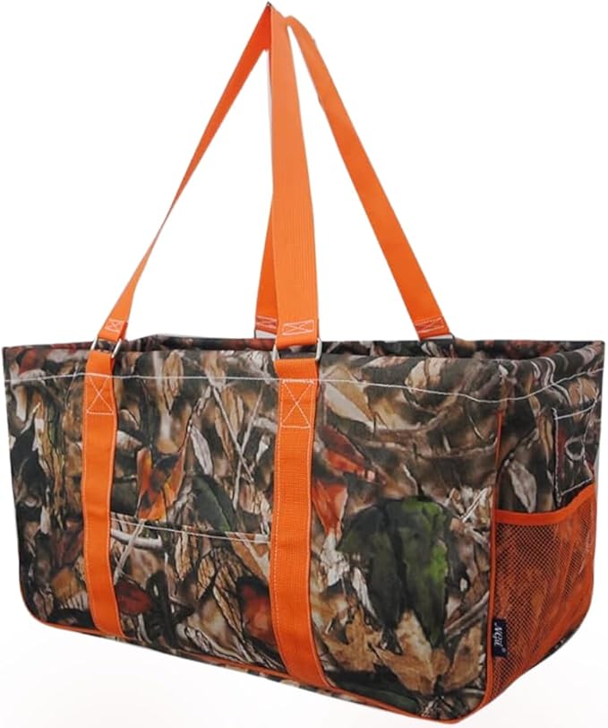 NGIL Extra Large Utility Tote Reusable Grocery Bag Oversized Collapsible for Groceries, Storage, Picnic, Beach (Camo-orange)