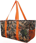 NGIL Extra Large Utility Tote Reusable Grocery Bag Oversized Collapsible for Groceries, Storage, Picnic, Beach (Camo-orange)