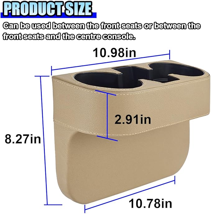 Car Cup Holder, PU Leather Auto Front Console Gap Filler Organizer, Multifunctional Cup Drink Holder, Car Seat Gap Filler Storage Box, Coin Bucket, Cell Mobile Phone Holder (Beige)