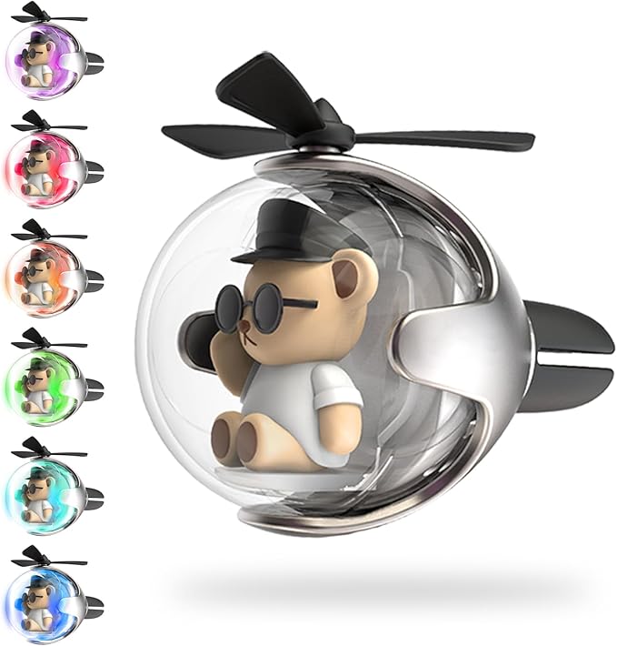 White & Black Bear Car Air Freshener with 6-Color Auto Light Up & 4 Scented Tablets – Subtle Fragrance, Decorative Auto Acces