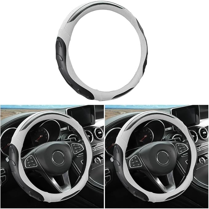 Leather Steering Wheel Cover, Auto Car Stretch Steering Wheel Protector, Universal 15 Inch Anti-Slip Breathable Odorless Stee