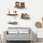 Pinkunn 4 Pcs Floating Shelves for Wall Wooden Live Edge Shelf Wall-Mounted Natural Solid Wood Bedroom Kitchen Storage Living