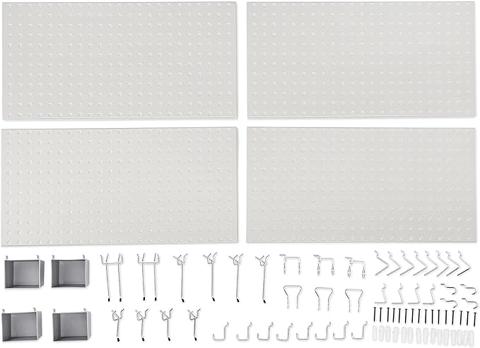 Amazon Basics Rectangular Metal Pegboard Wall Organizer, Tool Storage Organization System, Rust and Scratch Resistant, 48-Pie
