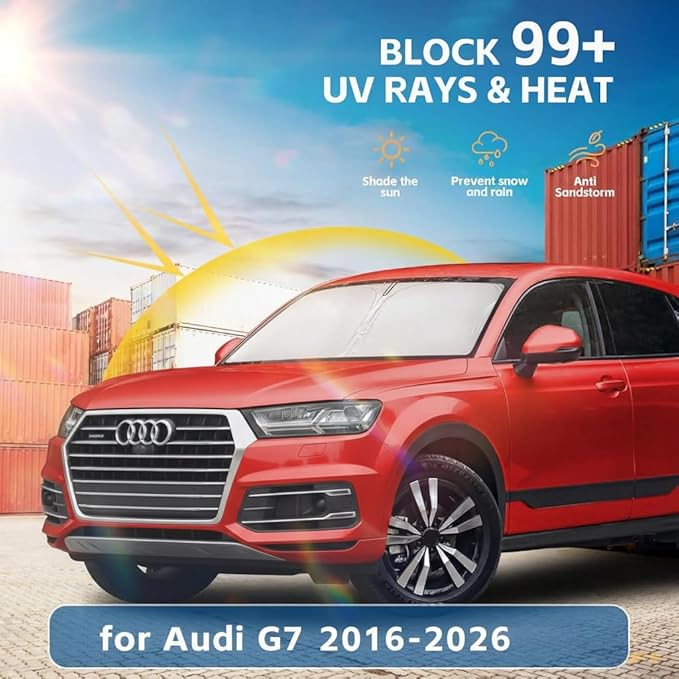 Windshield Sun Shade for Audi Q7 2016-2026 Sunshade Front Window Shade Custom Fit Q7 Accessories Sun Visor Foldable Shade Blocks UV Rays Accessories