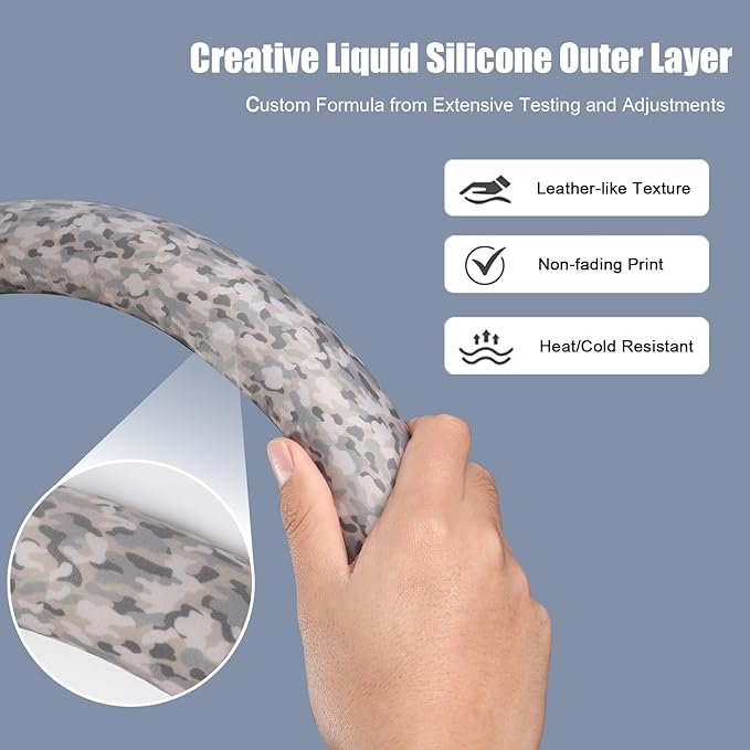 Camo Print Steering Wheel Cover with Silicone Inner Ring, Non-Toxic, Odorless Silicone Leather with Non-Fading Pattern for Me