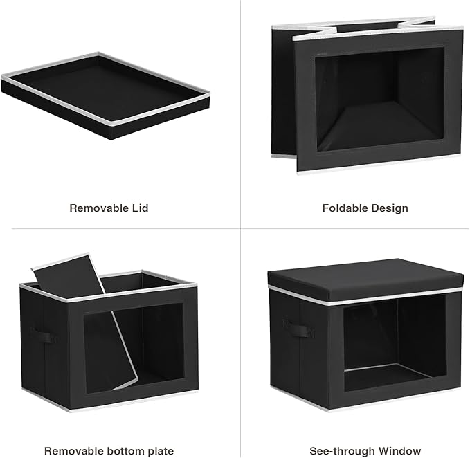 Homsorout Storage Bins with Lids, 3 Pack Large Storage Cubes with Window, Closet Bins with Lids & Handles, Fabric Box for Org