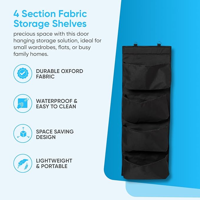 YNR Over Door Storage with 4 Pockets - Strong and Durable, Hanging Wardrobe Storage Organiser Practical and Spacious, Hanging